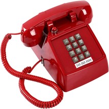 Traditional Red Landline Phone, Retro Corded Telephone With Message, Home - £35.09 GBP