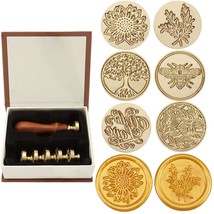 Wax Seal Stamp Set, 6 Pieces Plant Series Sealing Wax Stamp Heads + 1 Wooden Hil - £28.76 GBP
