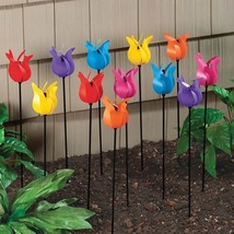Set of 12 Mesmerizing Multi-Colored Tulip Wind Spinner Yard Garden Stake... - $32.53