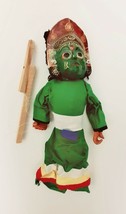 Nepal Handmade Dancing Doll Single Face Puppet Clay Paper Mache Cloth Green - £31.11 GBP