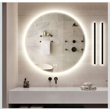 24in Round Lighted Mirror LED Bathroom Vanity Wall Mounted Mirror Touch ... - $89.09