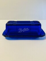 COBALT BLUE GLASS LIDDED BUTTER DISH for 1/4 lb. Stick - $15.84