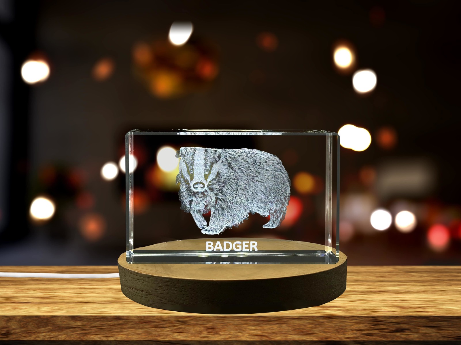 LED Base included | Unique 3D Engraved Crystal with Badger Design - Perfect Gift