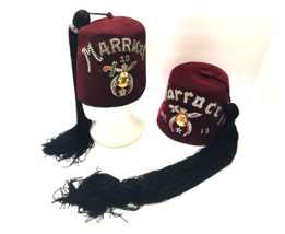 Marracci Fez Hat Freemason Lot of (2) Masonic Temple Shriner Jeweled Camel Caps - £75.93 GBP