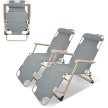 Koreyosh Set Of 2 Folding Patio Chair Lounge Chaise Reclining Outdoor Beach Pool - £190.50 GBP