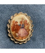 Vintage Victorian Courting Scene Pin Brooch Pendant Gold Tone Version - $17.53 CAD