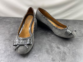 Michelle D Slip On Women 8.5M Shoes Gray Suede Patent Bow Comfort Wedges... - $19.62