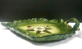 Juniper Green 10&quot; Hand Painted Leaf Shaped Gold Trimmed Dish - $18.00