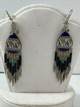 Native American Style Beaded Dangle Drop 2”+ Earrings Tear Drop Shape - $22.72