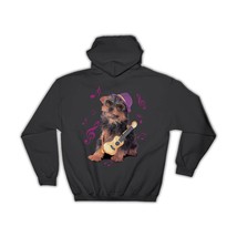 Yorkshire Puppy Guitar : Gift Hoodie Funny Dog Pet Animal Musician Treble Clef H - £28.52 GBP