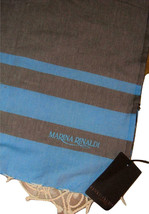 New Marina Rinaldi Blue &amp; Gray Striped Scarf With Braided Rope Fringe Tr... - $26.81 CAD