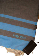 New Marina Rinaldi Blue &amp; Gray Striped Scarf With Braided Rope Fringe Tr... - £15.46 GBP