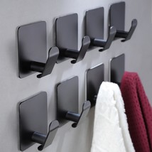 Adhesive Hooks 8 Packs, Black Wall Hooks For Hanging Coat/Towel Hooks Stainless  - £20.07 GBP