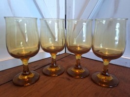 Vintage Amber Colored Libbey 8oz Wine Glasses 4pc Set Retro/MCM/Bohemian  - $26.72