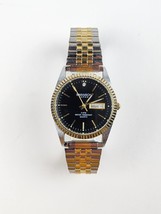 Swanson Japan 35mm Black Dial Two-Tone Quartz Watch Fluted Bezel Fresh b... - £25.69 GBP