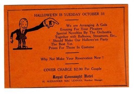 Royal Connaught Hotel Windsor Canada 1939 Halloween Party Announcement Card - £27.66 GBP