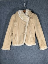 Xhilaration Womens Coat Faux Suede Faux Fur XL Brown Pockets Hooded Warm... - £22.26 GBP