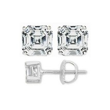 2Ct Asscher Cut Earrings Studs Real 18K White Gold Brilliant Screw Back - £146.36 GBP