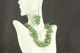 MODERN Costume Jewelry Faux Jadeite Bead Cluster Necklace &amp; Pierced Earr... - $24.28