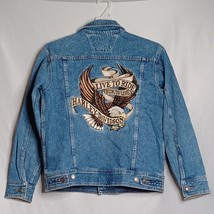 Harley Davidson Denim Jacket Mens Small Embordered Back Logo Motorcycle Biker - £44.39 GBP