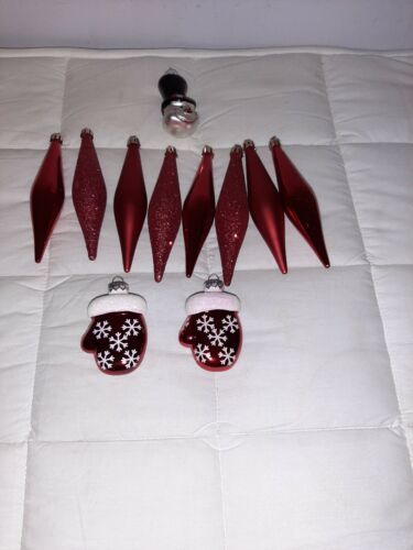 Northlight 8ct Red Shatterproof Teardrop 2 Glass Mittens and Glass Snowman - $16.50