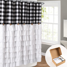 HIG Farmhouse Ruffle Buffalo Check Shower Curtain with Coconut Buttons - $15.29+