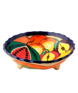 Hand Painted Mexican Terra Cotta Footed Salsa Bowl 8 Inches Diameter - $15.88