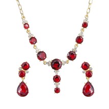 Hesiod Shining Crystal Stone Geometry Pendant Necklace Earring Sets Metal Gold C - £17.18 GBP