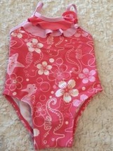 Circo Girls Pink White Flowers Starfish Seahorse One Piece Swimsuit 9 Mo... - £3.85 GBP