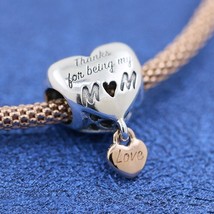 2020 Mother&#39;s Day Release Two Tone 925 Silver &amp; Rose™ Love You Mom Heart Charm  - £14.00 GBP