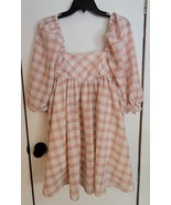 Womens S Storia Pink White Gingham Puffy Sleeve Dress - €24,64 EUR