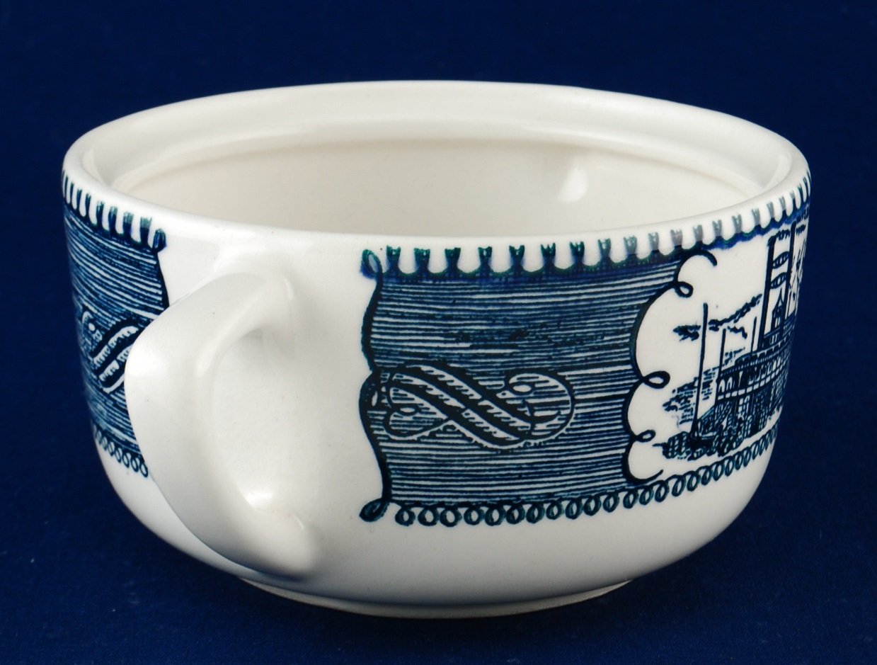 Royal China USA Currier & Ives Blue Sugar Bowl No Lid Paddle Wheel Boat Item image 3