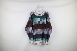 Vtg 90s Coogi Style Mens Medium Ed Bassmaster Rainbow Striped Knit Sweater USA - £46.57 GBP