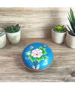 Vintage Chinese Cloisonné Enameled Round Blue Floral Lidded Trinket Box ... - $44.55