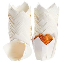 100-Pack White Tulip Cupcake Liners For Wedding Paper Muffin Wrappers - £15.97 GBP