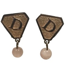Christian Dior enamel Pink Quartz  clip on logo dangle earrings - £176.91 GBP