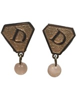 Christian Dior enamel Pink Quartz  clip on logo dangle earrings - £177.04 GBP