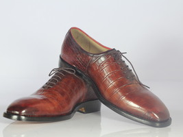 Handmade Men&#39;s Burgundy Alligator texture Whole Cut Shoes, Men Designer Shoes - £113.62 GBP+