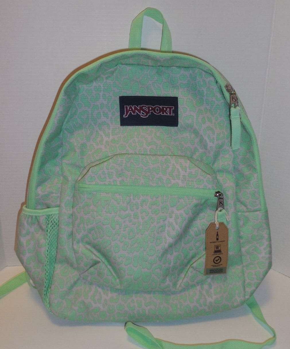 Primary image for JanSport Cross Town Backpack Bookbag Digital Cheetah Girls Green Grey New School