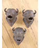 3 WALL MOUNT BUFFALO KEY HOOKS WALL HOME DECOR CABIN CAST IRON BISON COU... - $440.78 MXN