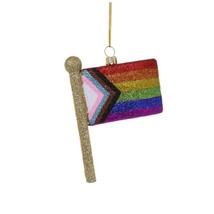 PROGRESS PRIDE FLAG ORNAMENT 5&quot; Glass Christmas LGBTQ Rainbow Gay Lesbia... - €17,32 EUR
