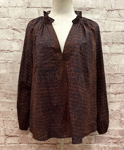 ANNA CATE Womens James Top Blouse Animal Print Brown Black Cotton Size Medium - £30.77 GBP