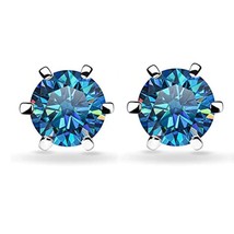 1 Ctw Lab Created Swiss Blue Topaz 14K White Gold Plated Solitaire Stud ... - $39.82