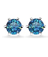 1 Ctw Lab Created Swiss Blue Topaz 14K White Gold Plated Solitaire Stud Earrings - $39.82