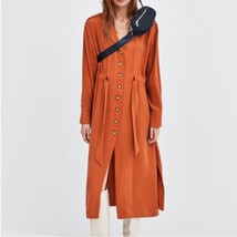 ZARA TRF Collection Rust Color Button Down Shirt Midi Dress Size Large - $33.87