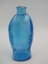 Doctor Fisch&#39;s Bitters Blue Glass Fish Shape Bottle Wheaton N J 7.5&quot; - $26.99