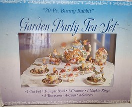 Vintage Child&#39;s Easter Bunny Rabbit Garden Party Tea Play Set 20 pc 1999 w/Box - £31.60 GBP