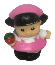 Fisher Price Mattel 2001 Little People Girl Pink Sonya Lee with Apple Ba... - $4.98