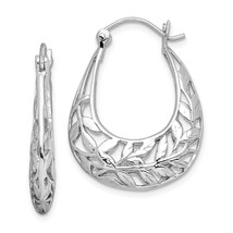 Silver  Polished Leaves Oval Hoop Earrings QE11647 - $87.52