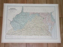 1884 Black Original Antique Map Virginia West Maryland Delaware Washington D.C. - £20.47 GBP